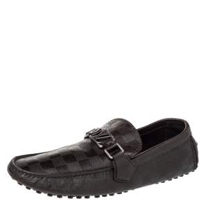 Louis Vuitton Dark Brown Damier Embossed Leather Hockenheim Slip On Loafers Size 41