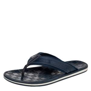 Louis Vuitton Blue Damier Rubber And Leather Key Flip Flop Thong Flats Size 44