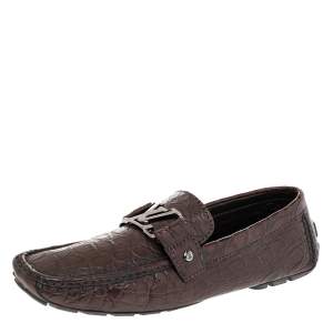Louis Vuitton Brown Alligator Croc Leather Monte Carlo Moccasins Size 43.5