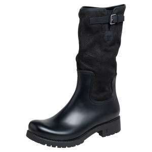 Pre Owned Louis Vuitton Black Suede and Rubber Mid Calf Boots Size 44