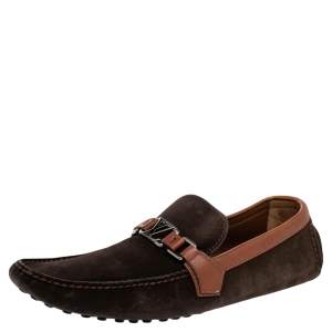 Louis Vuitton Brown Suede And Leather Hockenhein Slip On Loafers Size 45