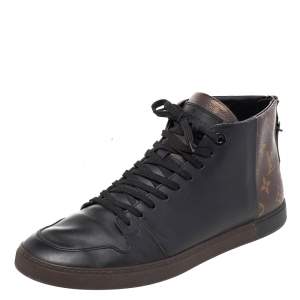 Louis Vuitton Black/Brown Monogram  Coated Canvas  And Leather Line Up High Top Sneakers Size 42