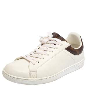 Louis Vuitton White Leather And Monogram Canvas Luxembourg Low Top Sneakers Size 41.5