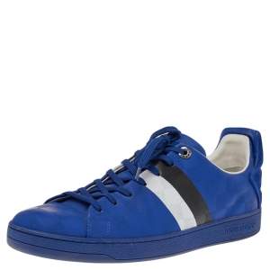 Pre Owned Louis Vuitton Blue Damier Infini Leather Frontrow Lace Up Sneakers Size 42