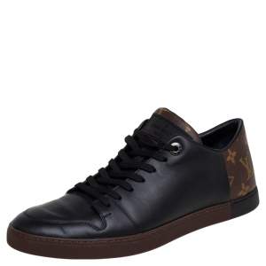 Louis Vuitton Black Leather And Monogram Canvas Line Up Low Top Sneakers Size 41