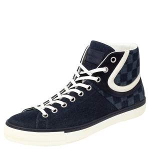 مملوكة مسبقًا حذاء رياضي لوي فيتون كانفاس دامييه إبيين أزرق كحلي بعنق مرتفع مقاس 44.5