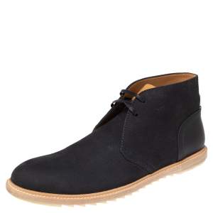 Pre Owned Louis Vuitton Navy Blue Nubuck And Leather Lace Up Ankle Boots Size 45
