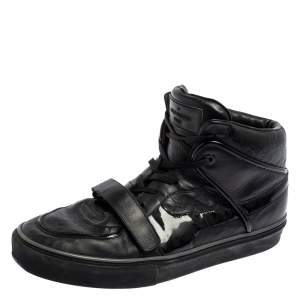 Louis Vuitton Black Monogram Leather And Patent Leather Tower High Top Sneakers Size 44.5