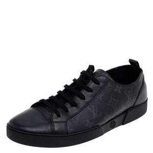 Pre Owned Louis Vuitton Black Monogram Canvas And Leather Low Top Sneakers Size 42.5