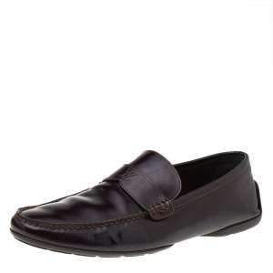 Louis Vuitton Dark Brown Leather Slip On Loafers Size 43
