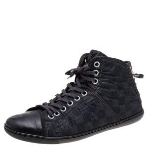 Louis Vuitton Black/Grey Damier Graphite Fabric And Leather Trim Zip Up High Top Sneakers Size 44