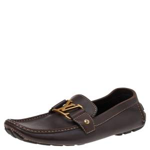 Pre Owned Louis Vuitton Dark Brown Leather Monte Carlo Loafers Size 42