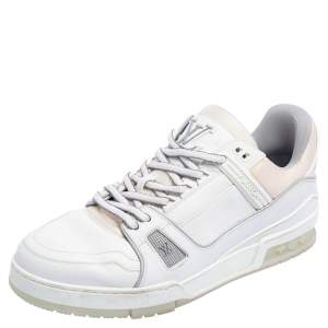 Pre Owned حذاء رياضي لوي فيتون تراينر جلد أبيض منخفض من أعلى مقاس 42.5