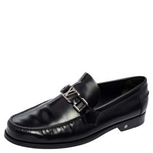 Louis Vuitton Black Glossy Leather Dress Loafers Size 41.5