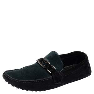 Louis Vuitton Black/Green Suede Hockenheim Slip-On Loafers Size 42