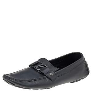Louis Vuitton Black Leather Monte Carlo Slip on Loafers Size 45