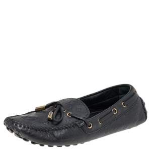 حذاء لوفرز لوي فيتون سليب أون جلد مونوغرامي أسود مقاس 36.5