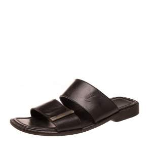 Louis Vuitton Dark Brown Monogram Embossed Leather Flat Slide Sandal Size 41.5