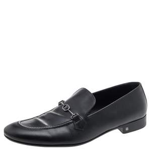 Louis Vuitton Black Leather Slip on Loafers Size 45