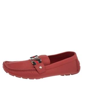 Pre Owned Louis Vuitton Red Leather Monte Carlo Loafers Size 44.5