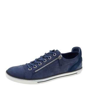 Louis Vuitton Blue Damier Leather And Suede Adventure Zip-Up Low Top Sneakers Size 45.5