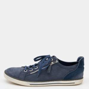 Louis Vuitton Blue Damier Nubuck Leather and Suede Aventure Zip Up Sneakers Size 43