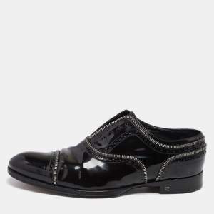 Louis Vuitton Black Brogue Patent Leather Zip Trim Lace-Up Oxfords Size 42