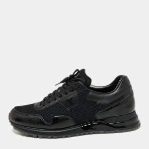 Pre Owned Louis Vuitton Black Mesh and Monogram Leather And Mesh Run-Away Low-Top Sneakers Size 40