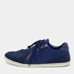 Pre Owned Louis Vuitton Blue Suede And Canvas Trainers Low Top Sneakers Size 44