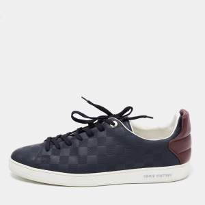 Pre Owned Louis Vuitton Navy Blue Damier Ebene Leather Low-Top Sneakers Size 44.5