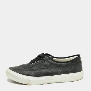 Pre Owned Louis Vuitton Dark Grey Monogram Eclipse Canvas Trocadero Low Top Sneakers Size 44