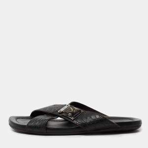 Louis Vuitton Black Crocodile Leather Cross Strap Flat Slide Sandals Size 40