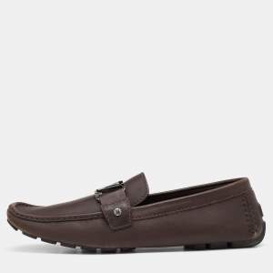 Louis Vuitton Brown Leather Hockenheim Slip On Loafers Size 43.5