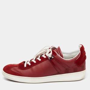 Louis Vuitton Red Leather and Suede Genesis Low-Top Sneakers Size 42.5