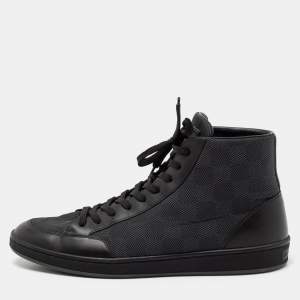 Louis Vuitton Black Damier Ebene Canvas And Leather Lace Up High Top Sneakers Size 41