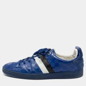 Louis Vuitton Blue Damier Infini Leather Frontrow Lace Up Sneakers Size 46