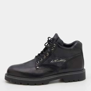 Louis Vuitton Black Leather And Damier Ebene Canvas Oberkampf Ankle Length Boots Size 45