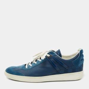 Louis Vuitton Blue Leather and Suede Damier Trimmed Detail Lace Up Sneakers Size 44