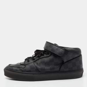 Louis Vuitton Damier Ebene Canvas And Leather Lace Up High Top Sneakers Size 44.5