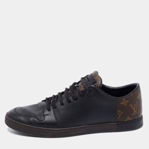 Louis Vuitton Black/Brown Leather And Monogram Canvas Line Up Low Top Sneakers Size 43