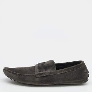 Louis Vuitton Dark Grey Suede Slip On Loafers Size 43