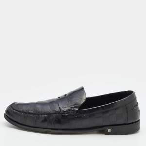Louis Vuitton Black Damier Leather Santiago Slip On Loafers Size 44