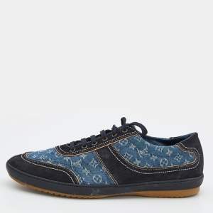 Louis Vuitton Blue/Black Monogram Denim And Suede Low Top Sneakers Size 44.5