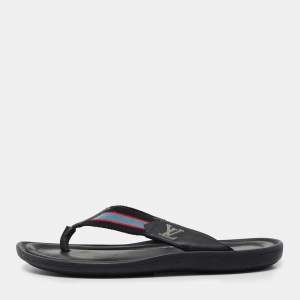 Louis Vuitton Tricolor Leather And Canvas Thong Flats Size 41 