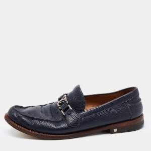 Louis Vuitton Navy Blue Leather Major Loafers Size 43.5 