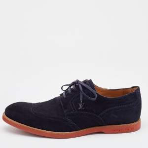 Louis Vuitton Navy Blue Suede Brogue Wingtip Lace Up Derby Size 41.5