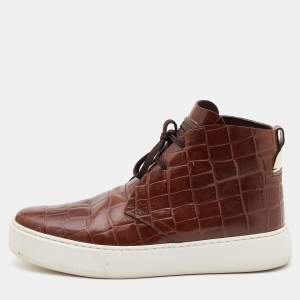 Louis Vuitton Brown Croc Embossed Leather High Top Sneakers Size 42