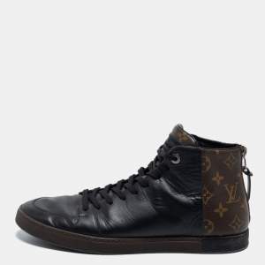 Louis Vuitton Black/Brown Leather and Monogram Canvas Line Up High Top Sneakers Size 43