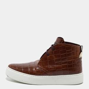 Pre Owned Louis Vuitton Brown Croc Embossed Leather Front Row  Sneakers Size 42.5