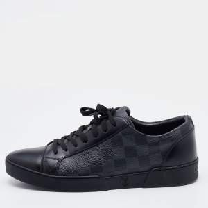 Louis Vuitton Black Damier Graphite and Leather Cap Toe Sneakers Size 41